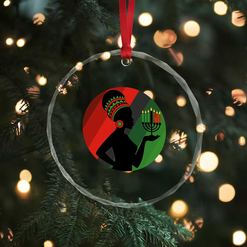 African Woman With Kinara Crystal Glass Ornament Happy Kwanzaa Cultural Pride Gift - Wonder Print Shop