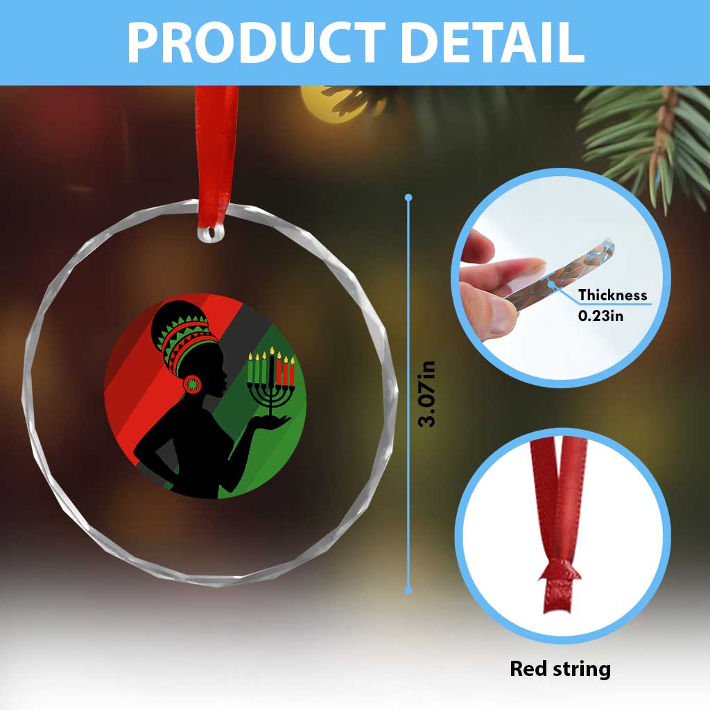 African Woman With Kinara Crystal Glass Ornament Happy Kwanzaa Cultural Pride Gift - Wonder Print Shop