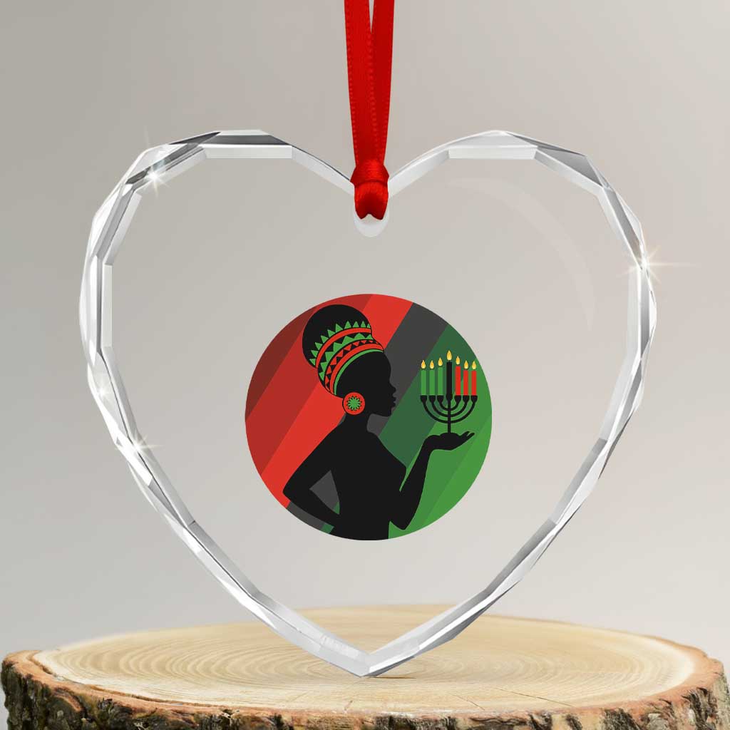 African Woman With Kinara Heart Crystal Glass Ornament Happy Kwanzaa Cultural Pride Gift - Wonder Print Shop