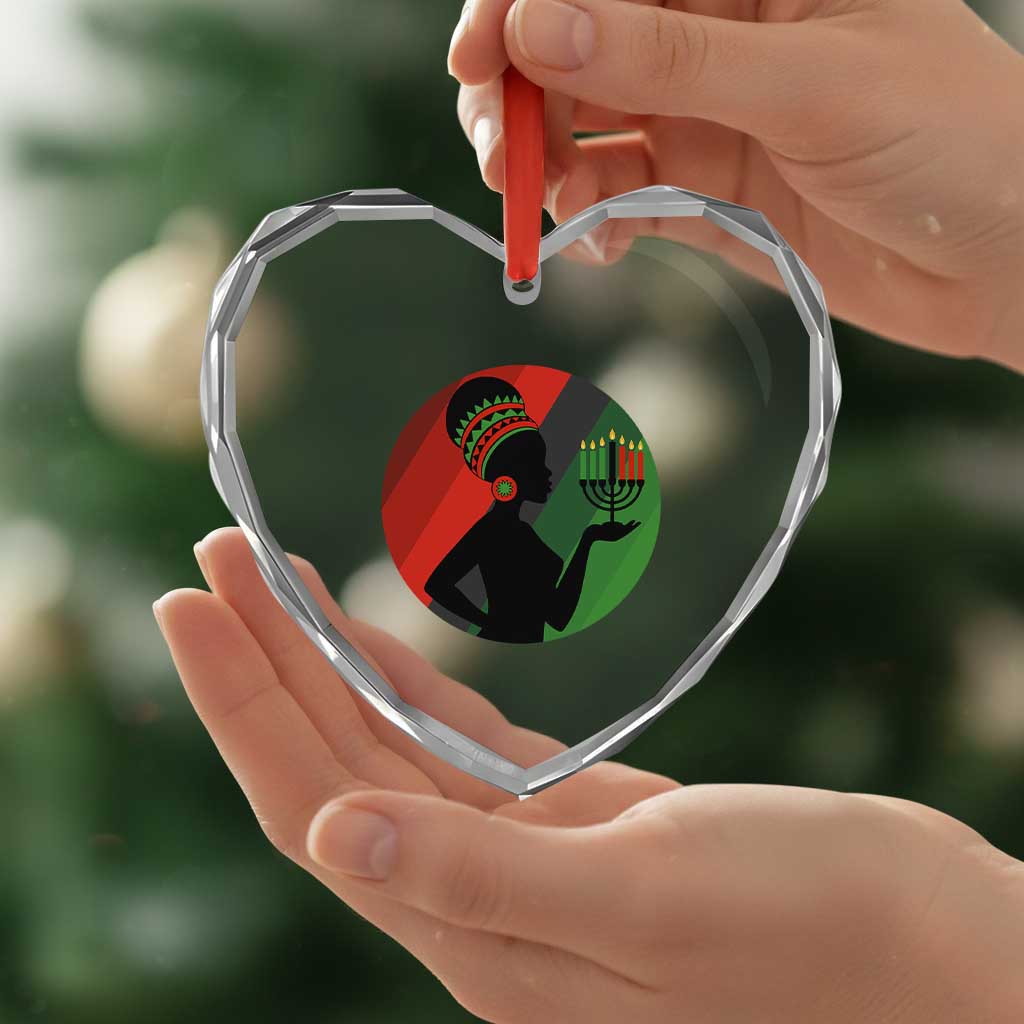 African Woman With Kinara Heart Crystal Glass Ornament Happy Kwanzaa Cultural Pride Gift - Wonder Print Shop