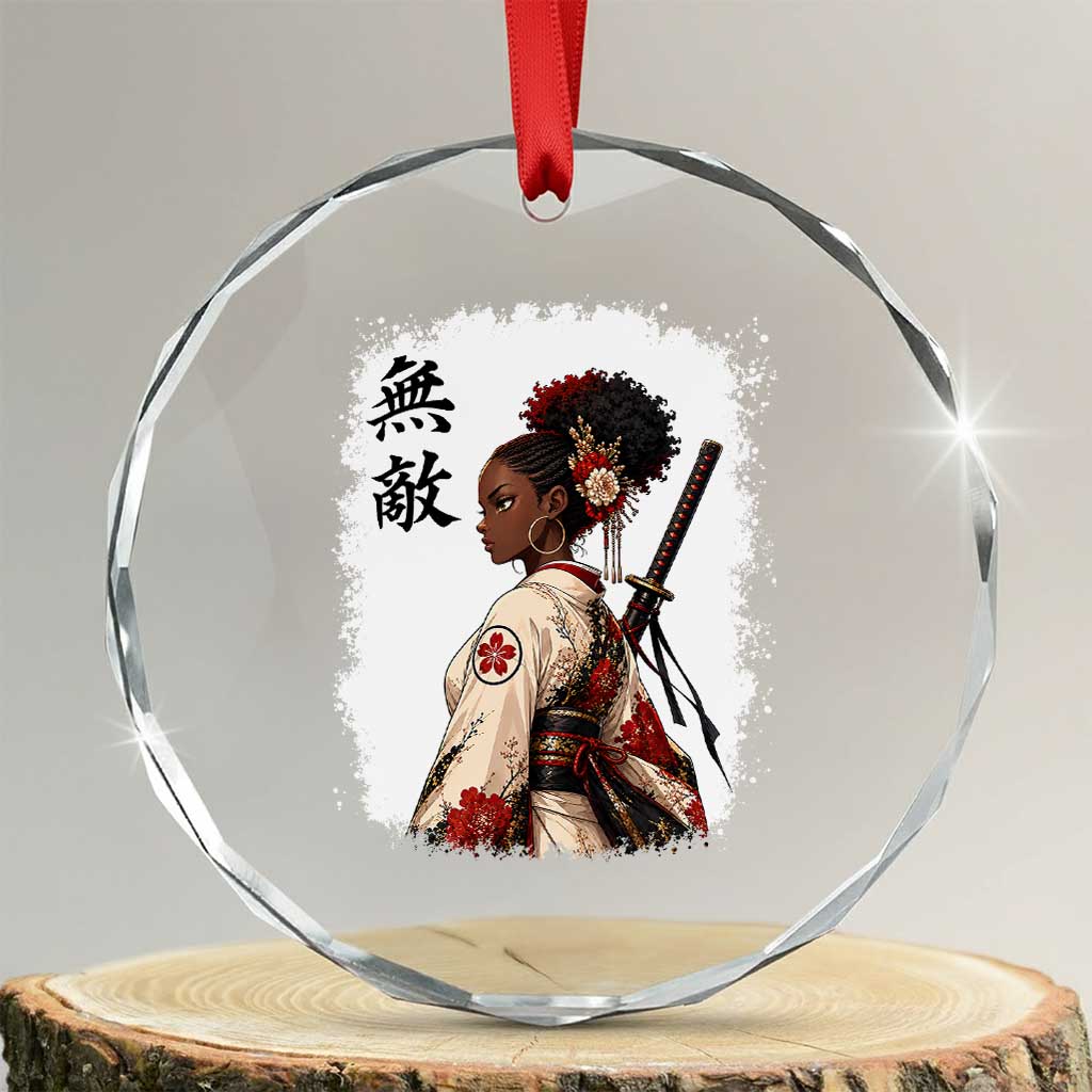 Afro African Pride Samurai Black Girl Crystal Glass Ornament Vintage Japanese Sumie Katana Graphic