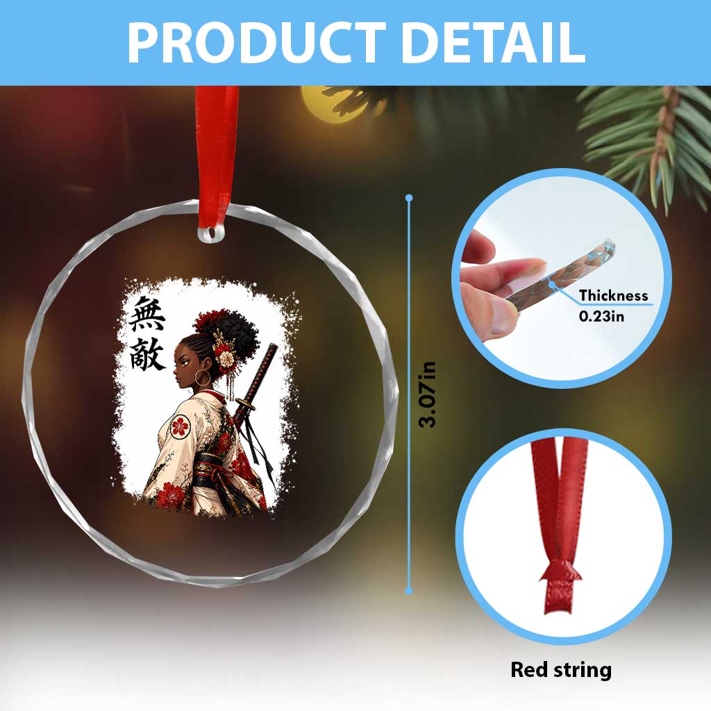Afro African Pride Samurai Black Girl Crystal Glass Ornament Vintage Japanese Sumie Katana Graphic