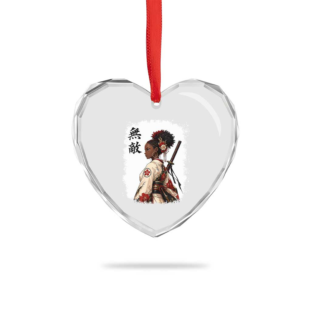 Afro African Pride Samurai Black Girl Heart Crystal Glass Ornament Vintage Japanese Sumie Katana Graphic