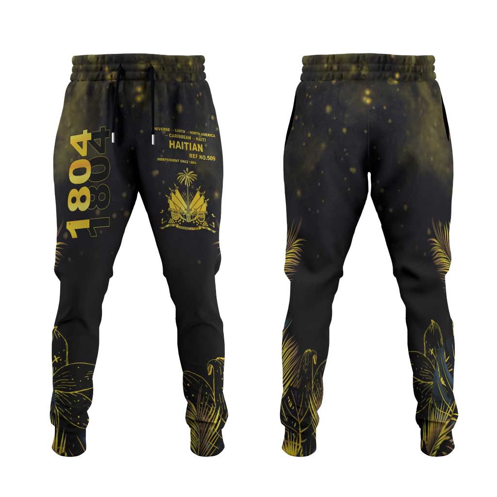 Afro Haiti 1804 Jogger Pants Gold Tropical Leaves And Coat Of Arms - Wonder Print Shop