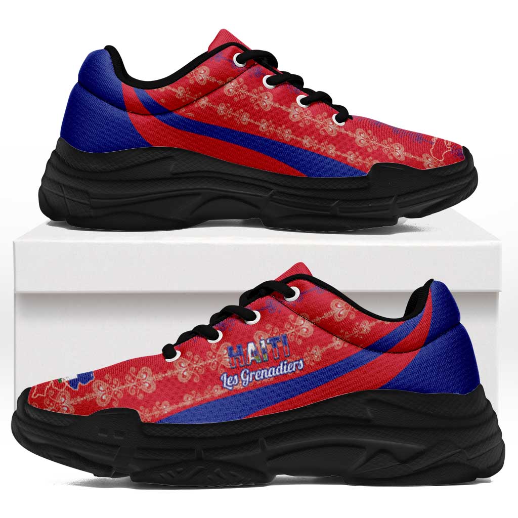Afro Haiti 2026 Football Chunky Sneakers Les Grenadiers Veve Vodou Red Curve Stylized - Wonder Print Shop