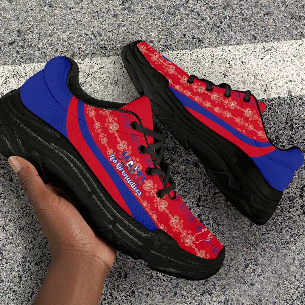 Afro Haiti 2026 Football Chunky Sneakers Les Grenadiers Veve Vodou Red Curve Stylized - Wonder Print Shop