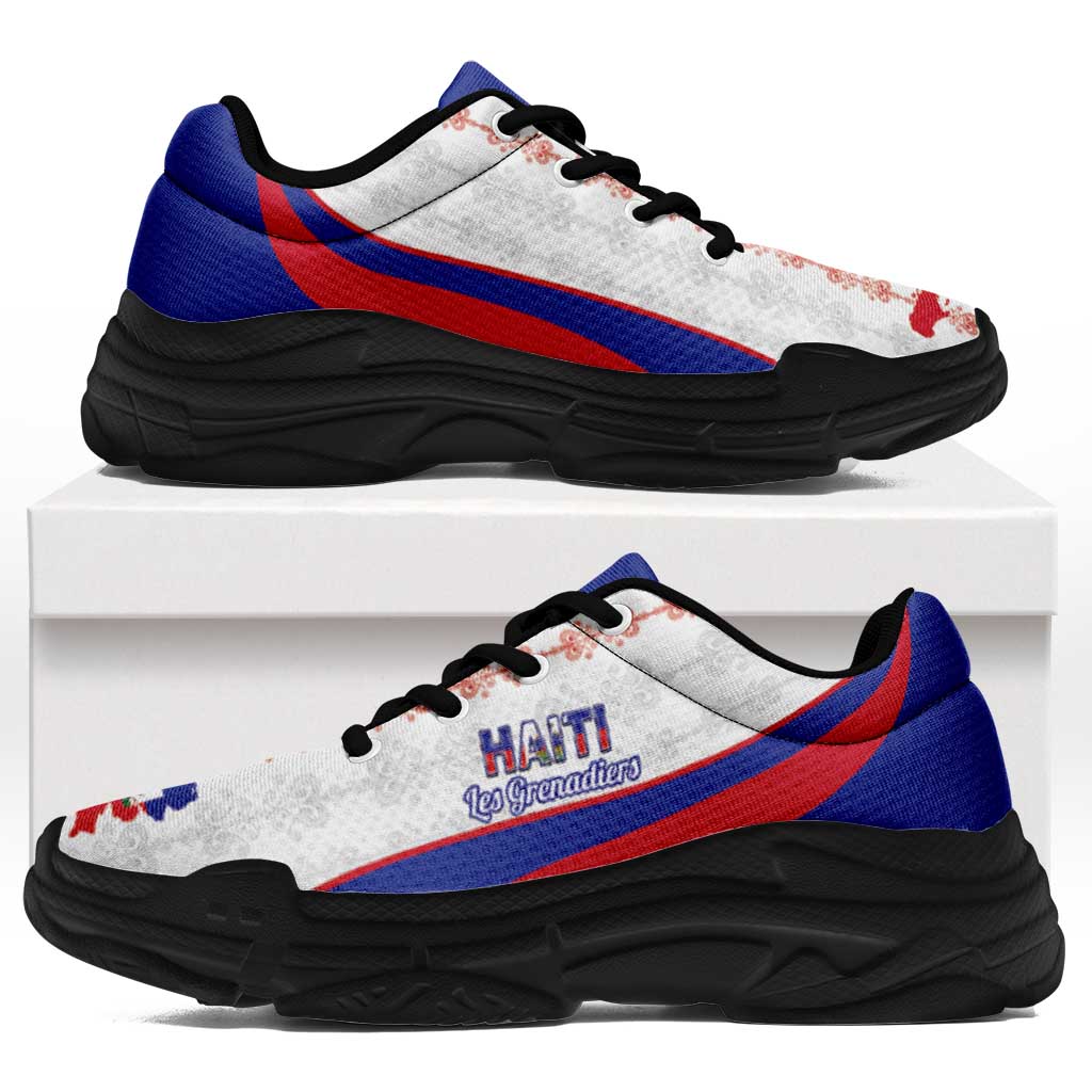 Afro Haiti 2026 Football Chunky Sneakers Les Grenadiers Veve Vodou White Curve Stylized - Wonder Print Shop