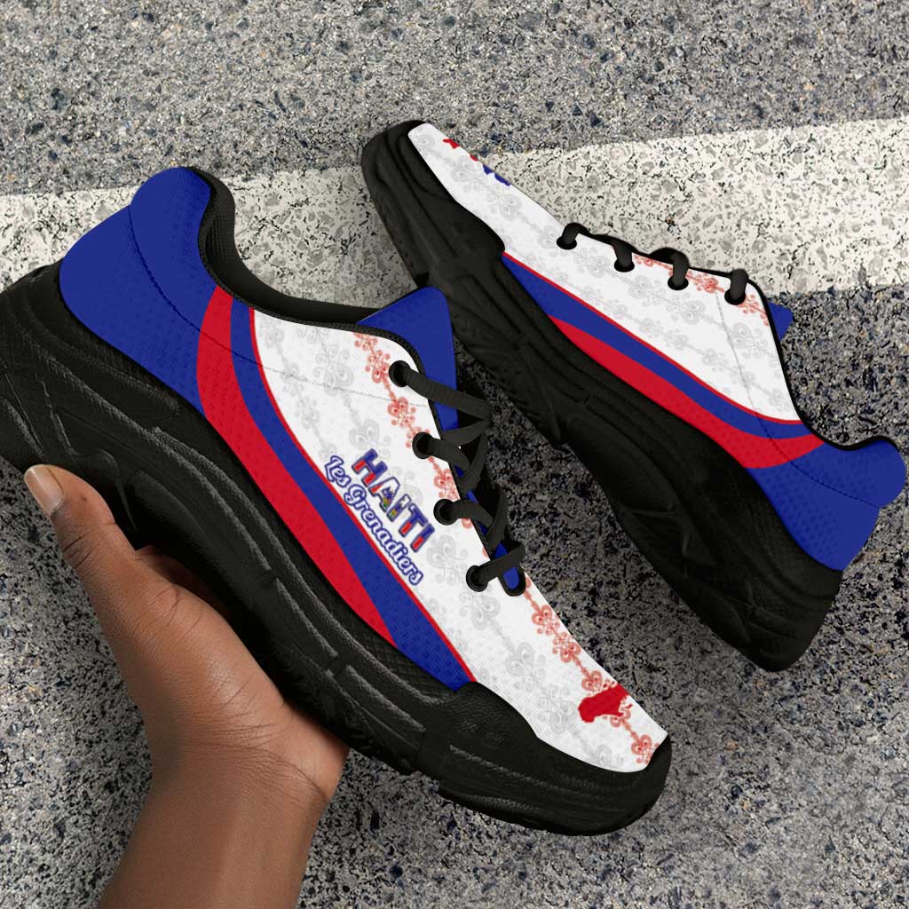Afro Haiti 2026 Football Chunky Sneakers Les Grenadiers Veve Vodou White Curve Stylized - Wonder Print Shop