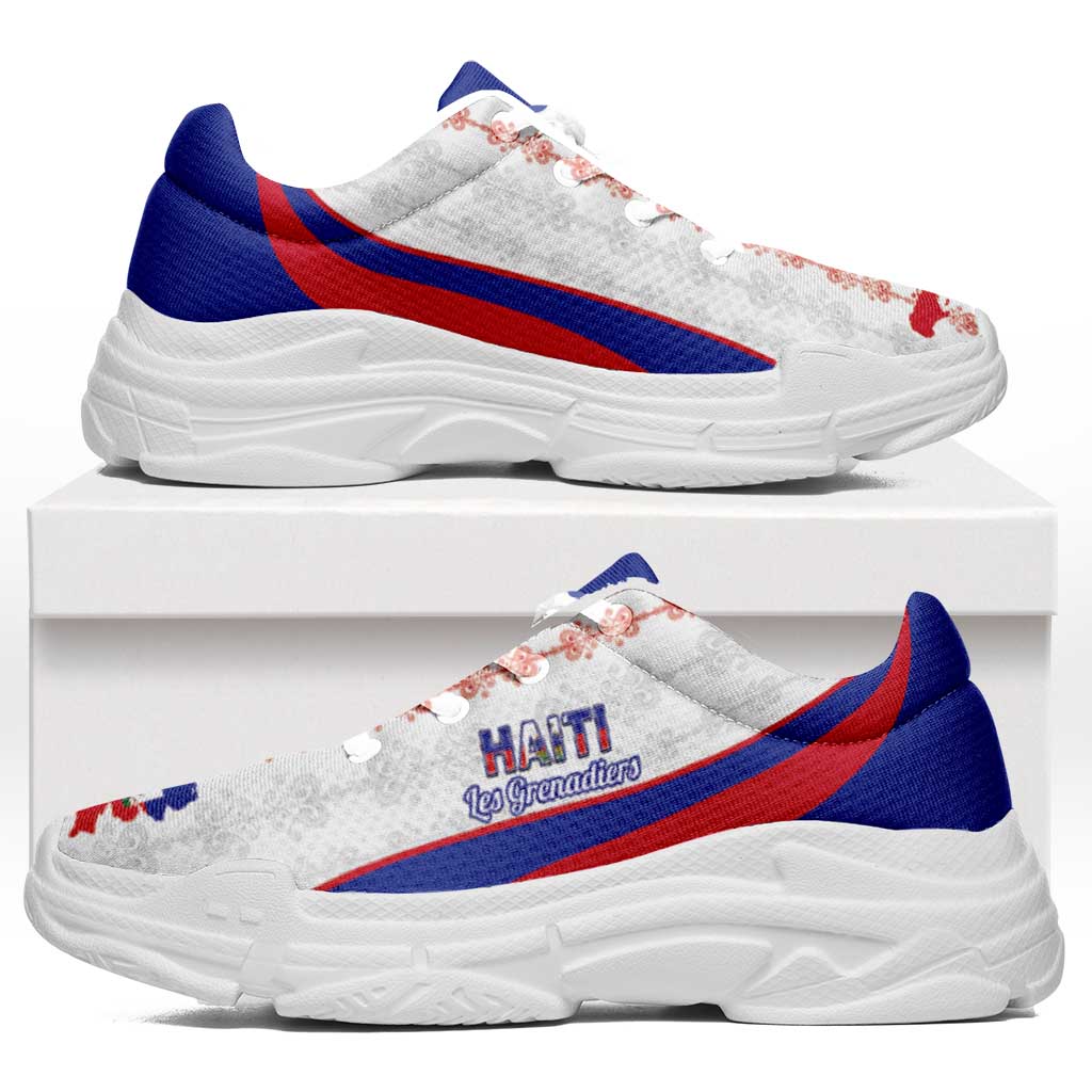 Afro Haiti 2026 Football Chunky Sneakers Les Grenadiers Veve Vodou White Curve Stylized - Wonder Print Shop