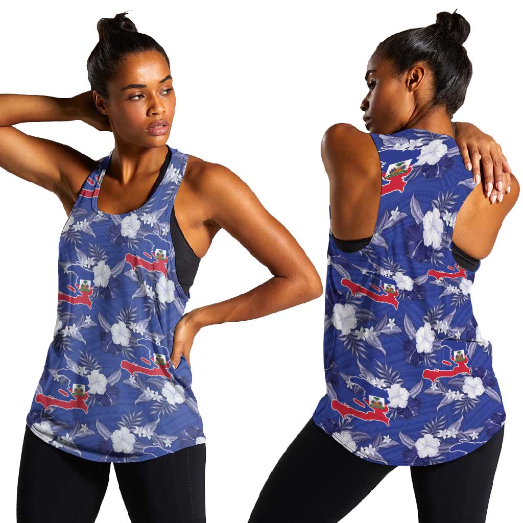Afro-Haitians Women Racerback Tank Ayiti Map and Rose Kayenn Tropical Style - Wonder Print Shop