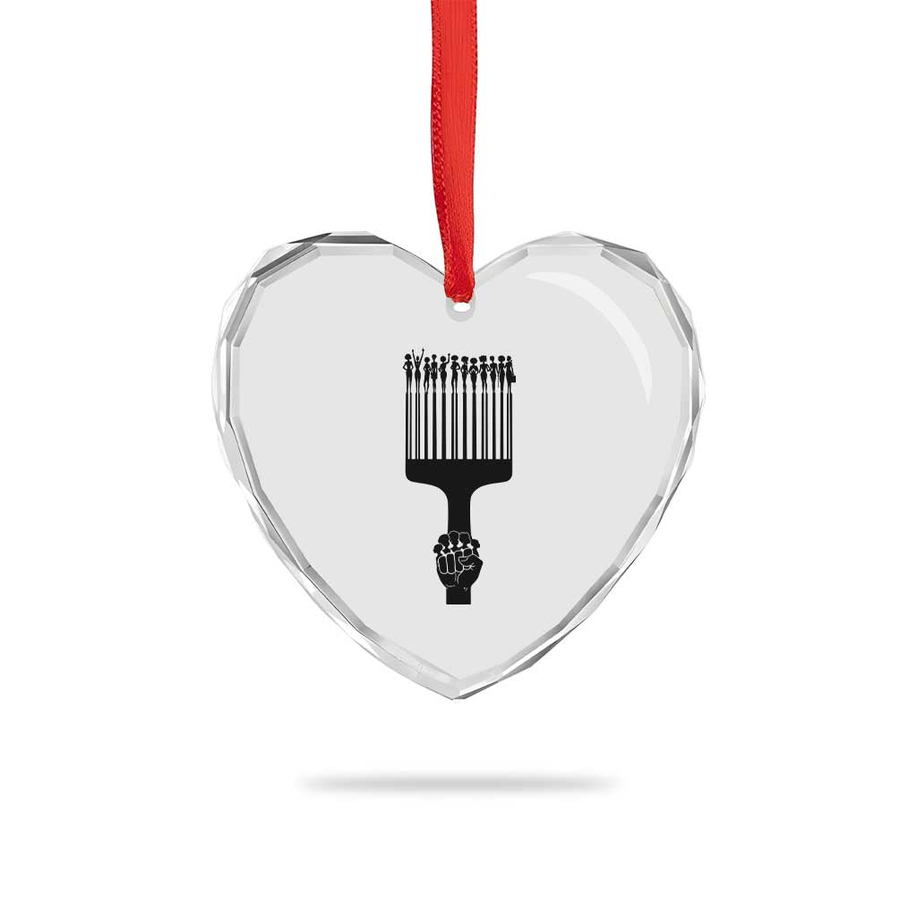 Afro Pick Comb Strong Black Power Fist Heart Crystal Glass Ornament