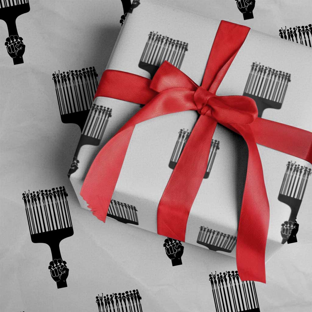 Afro Pick Comb Strong Black Power Fist Wrapping Paper Roll