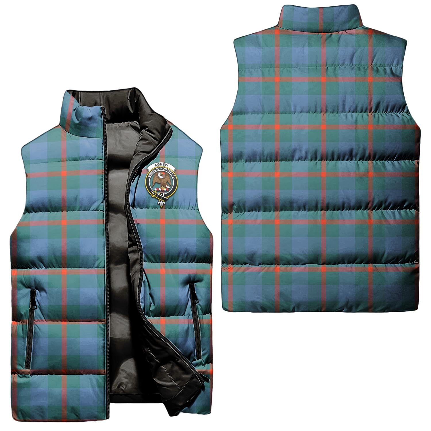 agnew-ancient-clan-puffer-vest-family-crest-plaid-sleeveless-down-jacket