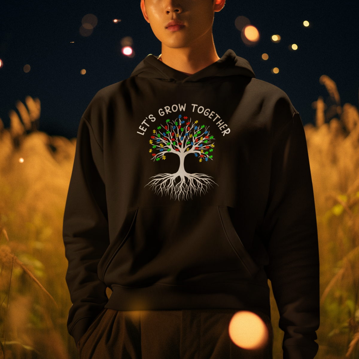 Autism Awareness Hoodie Let's Grow Together Puzzle Flowers - Wonder Print Shop