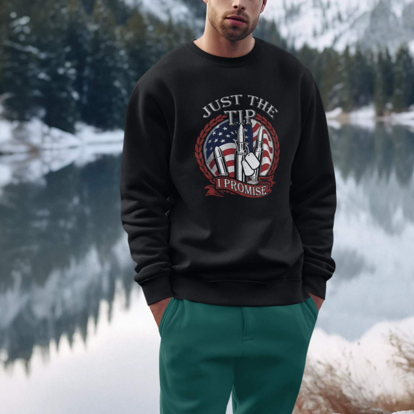 Funny Veteran Sweatshirt Just The Tip I Promise American Flag Bullets - Wonder Print Shop