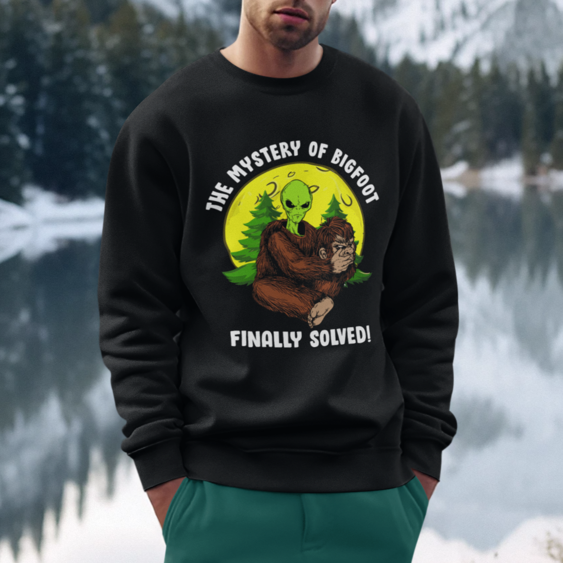 Mystery Of Bigfoot Alien Funny Real Sasquatch Sweatshirt - Wonder Print Shop