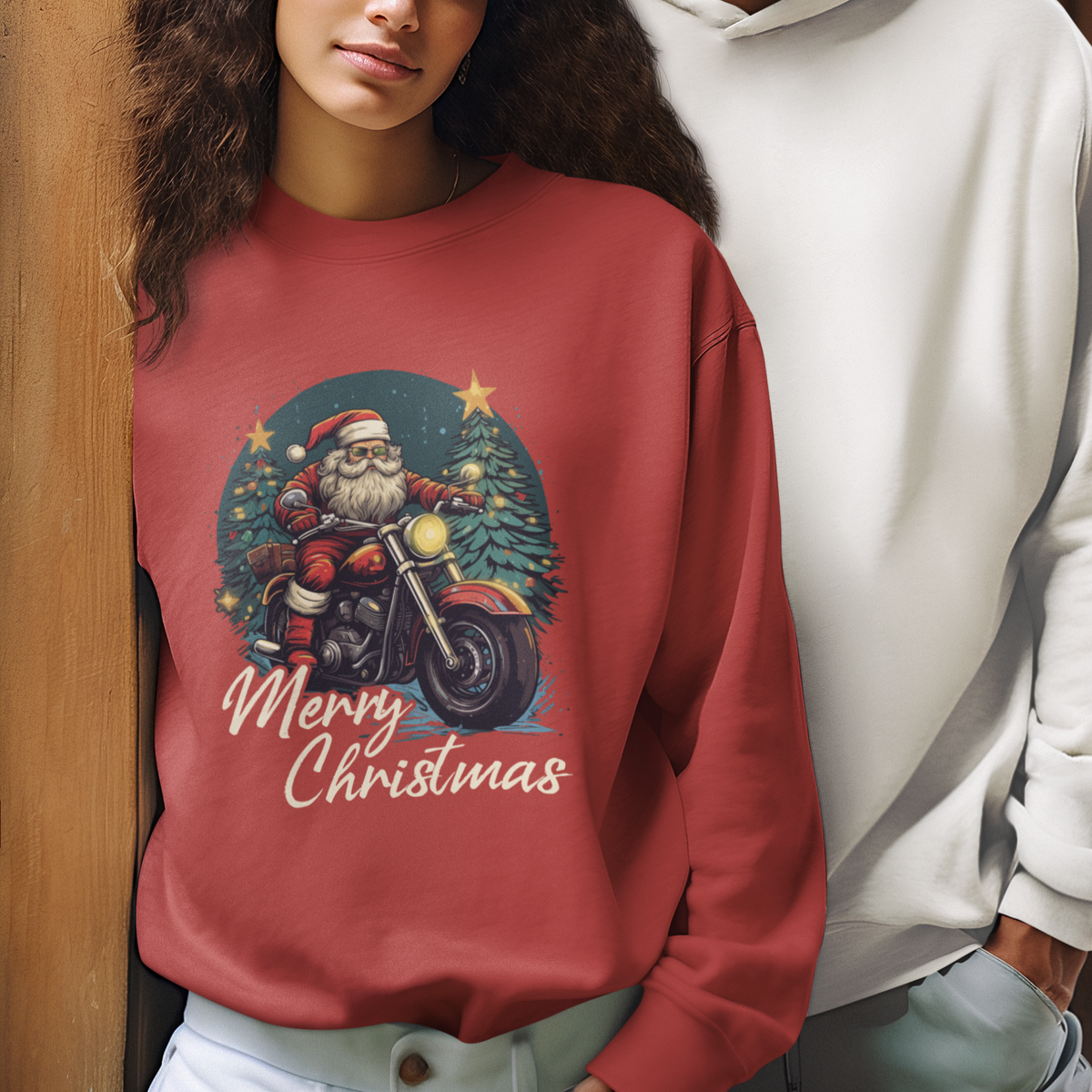 Santa Claus Biker Sweatshirt Merry Christmas Riding Motorcycle - Wonder Print Shop