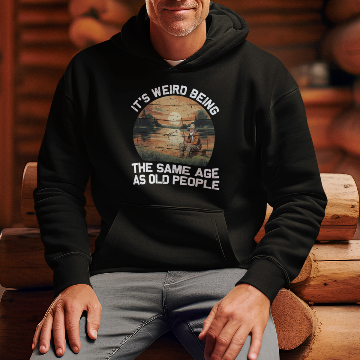 Fishing Old Man Hoodie It's Weird Being The Same Age As Old People - Wonder Print Shop