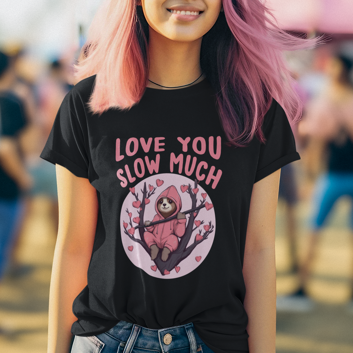 Valentine's Day T Shirt Love You Slow Much Funny Sloth Hearts Cute Lazy - Wonder Print Shop