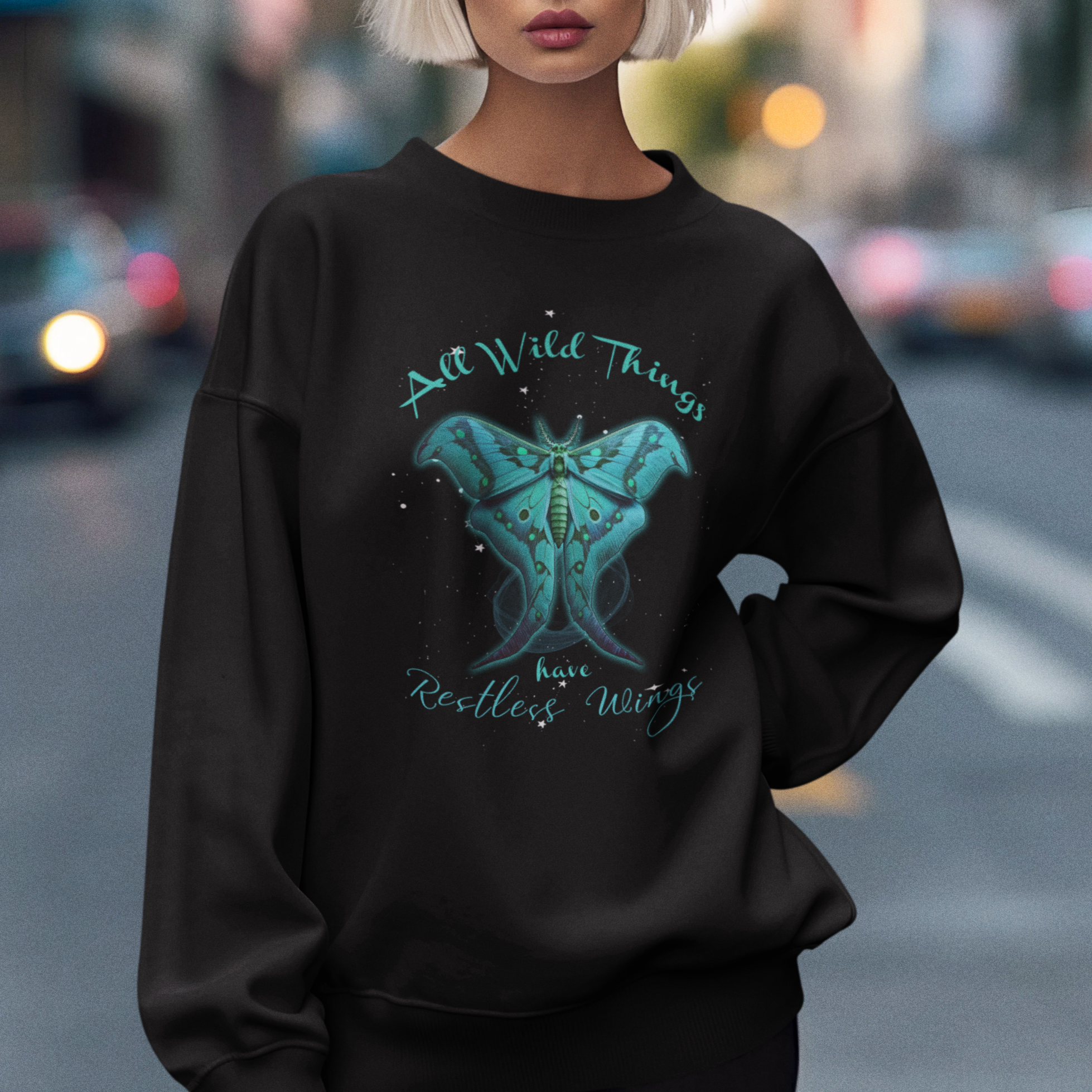 Moth Sweatshirt Boho Luna Moth Aesthetic All Wild Things Have Restless Wings Free Spirit Mystic Spiritual Moon Phases Nocturnal Actias Luna Shirt for Women, Moth T-shirt, Spirituality Shirt - Wonder Print Shop