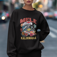 Mele Kalikimaka Hawaiian Christmas Tropical Xmas Surfing Skeleton Sweatshirt - Wonder Print Shop