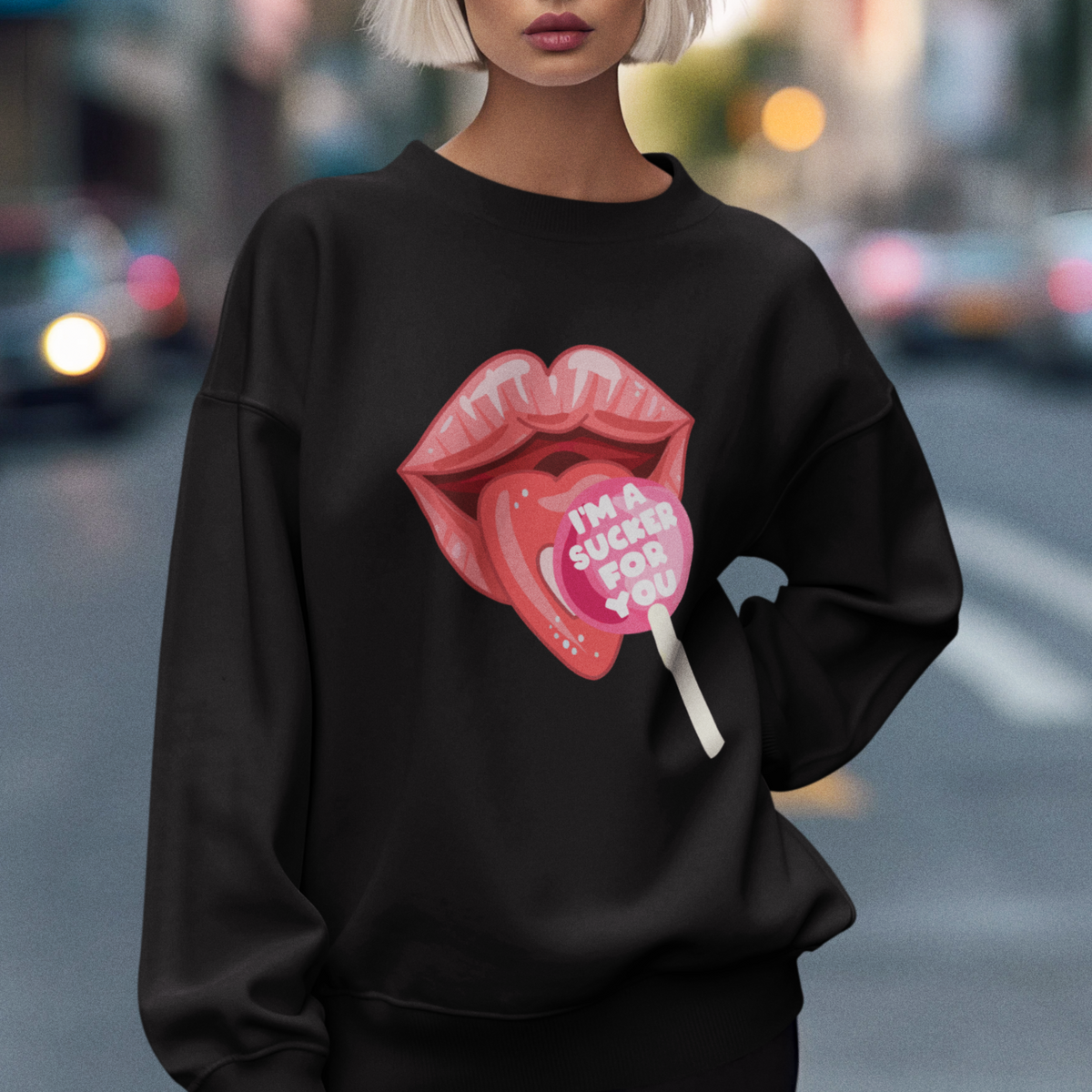 Valentine's Day Sweatshirt I'm A Sucker For You Candy Pop Lollipop - Wonder Print Shop