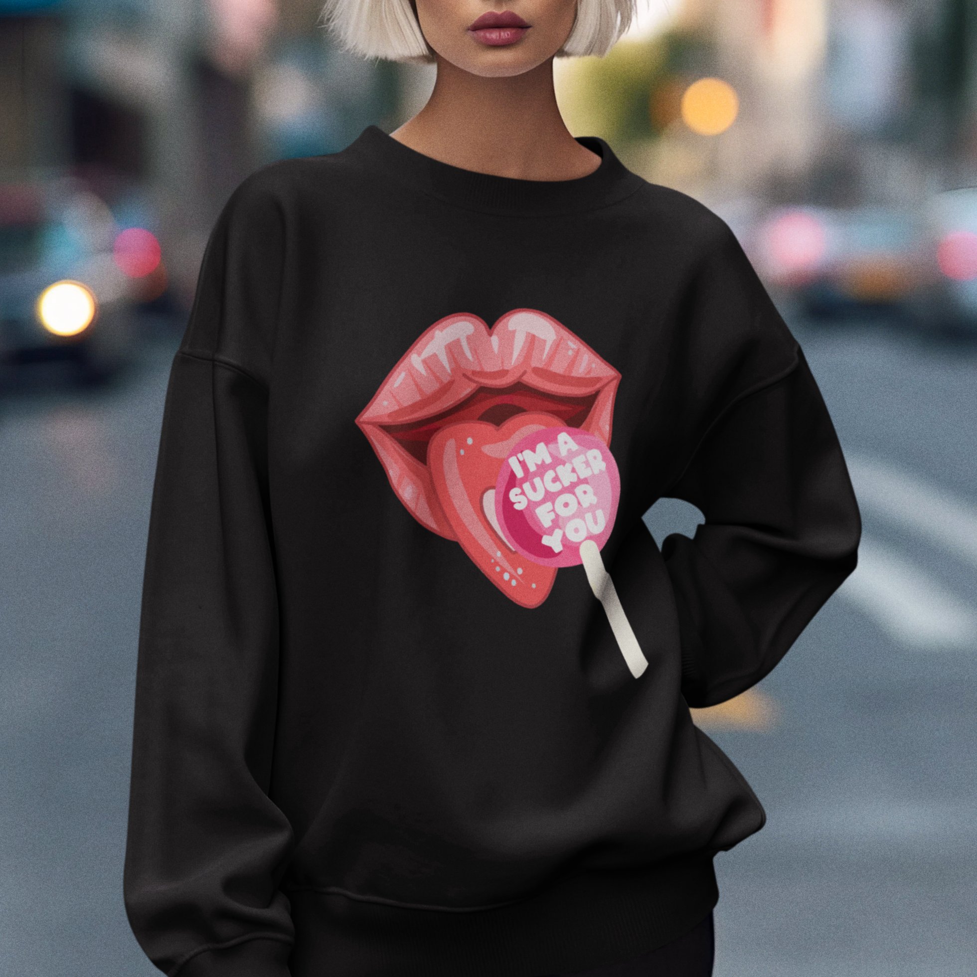 Valentine's Day Sweatshirt I'm A Sucker For You Candy Pop Lollipop - Wonder Print Shop