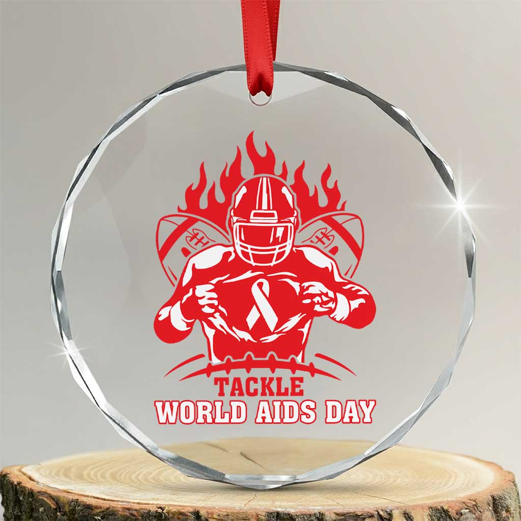 AIDS Awareness Crystal Glass Ornament Ribbon HIV Tackle Football Gift - Wonder Print Shop