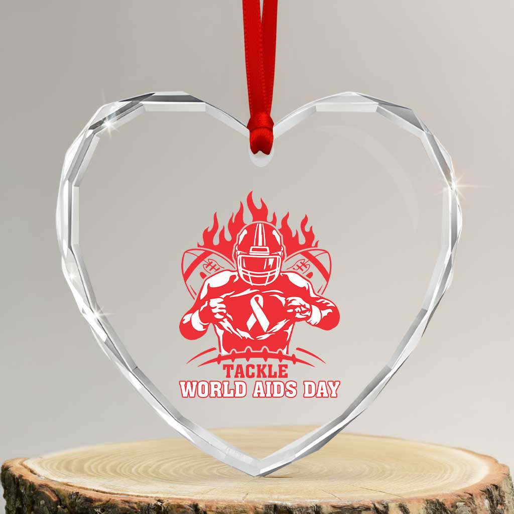 AIDS Awareness Heart Crystal Glass Ornament Ribbon HIV Tackle Football Gift - Wonder Print Shop