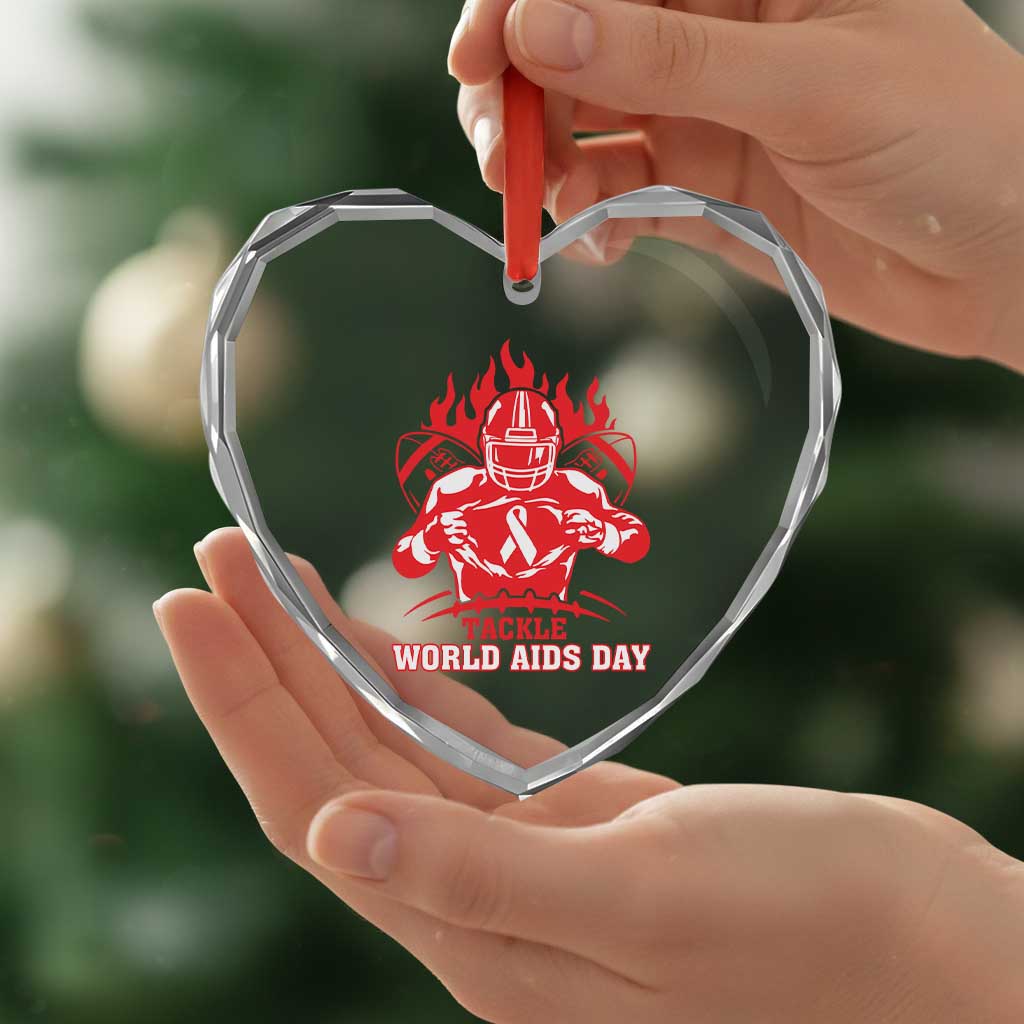 AIDS Awareness Heart Crystal Glass Ornament Ribbon HIV Tackle Football Gift - Wonder Print Shop