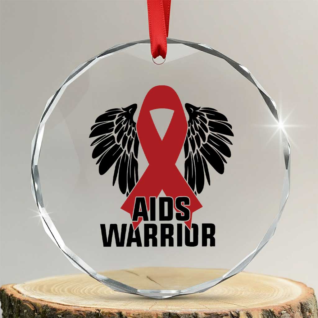 Aids Warrior Crystal Glass Ornament Red Ribbon HIV Awareness Gift - Wonder Print Shop