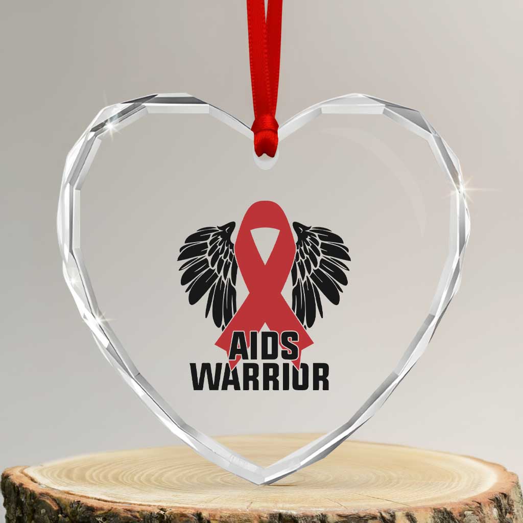 Aids Warrior Heart Crystal Glass Ornament Red Ribbon HIV Awareness Gift - Wonder Print Shop