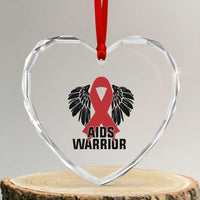 Aids Warrior Heart Crystal Glass Ornament Red Ribbon HIV Awareness Gift - Wonder Print Shop