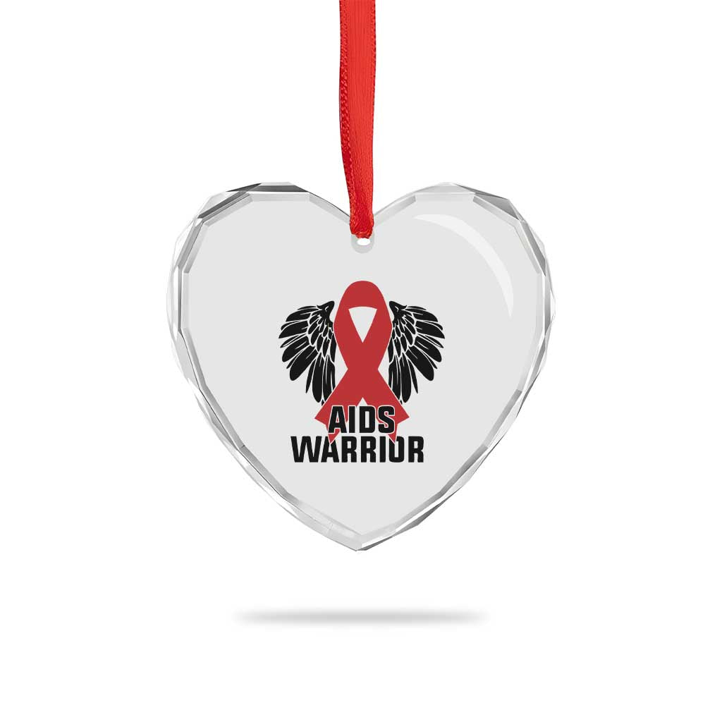 Aids Warrior Heart Crystal Glass Ornament Red Ribbon HIV Awareness Gift - Wonder Print Shop