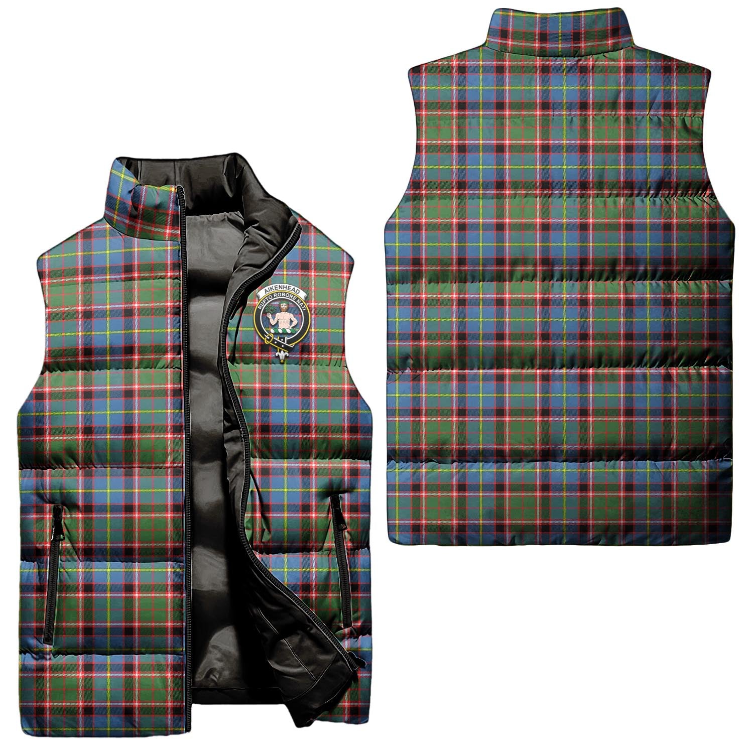 aikenhead-clan-puffer-vest-family-crest-plaid-sleeveless-down-jacket
