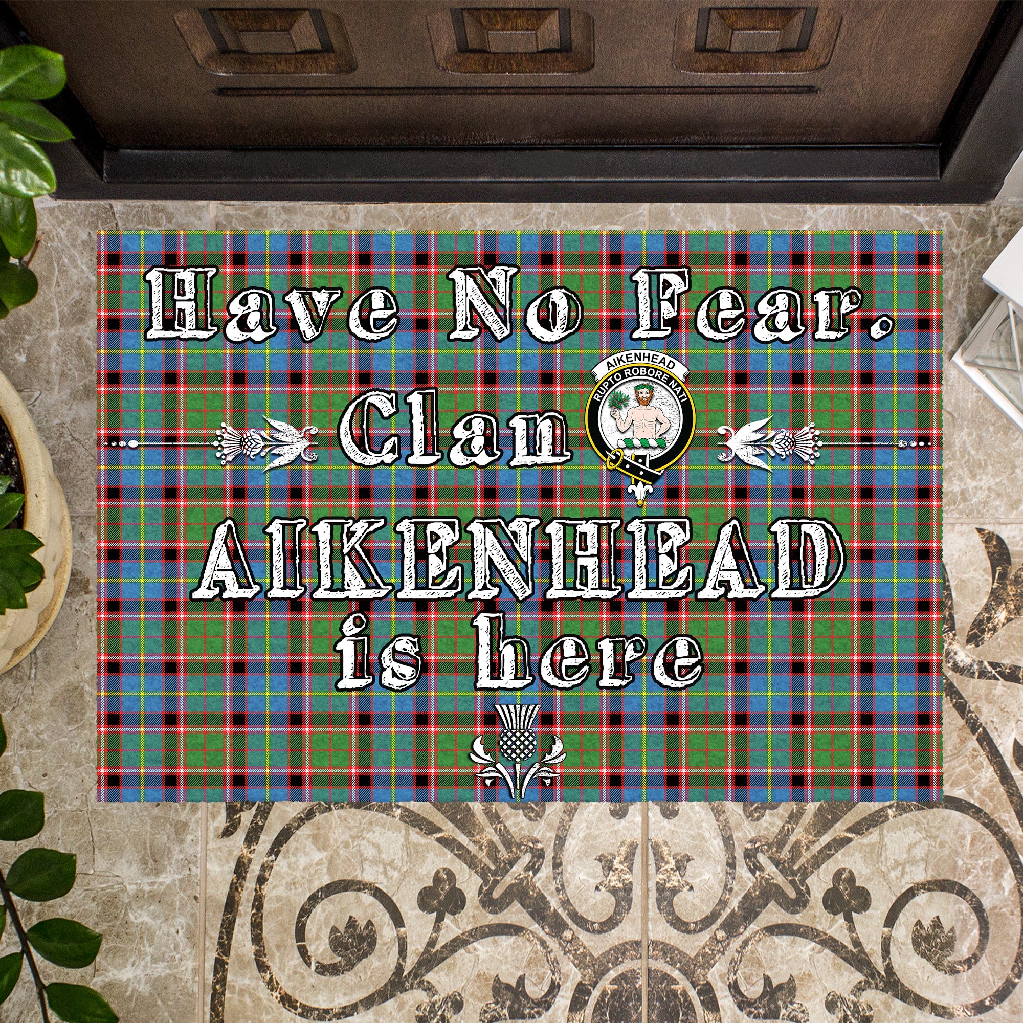 aikenhead-clan-tartan-door-mat-family-crest-have-no-fear-tartan-door-mat
