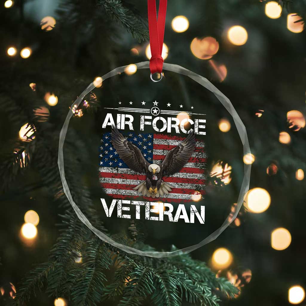 Air Force Veteran Crystal Glass Ornament Bald Eagle Vintage American Flag - Wonder Print Shop