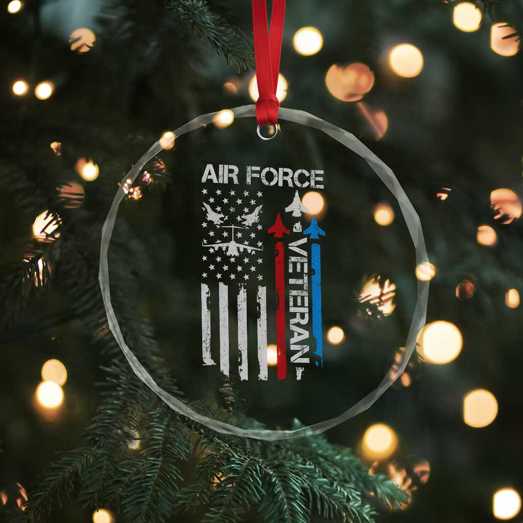 Air Force Veteran Crystal Glass Ornament Distressed American Flag Retired Dad Grandpa