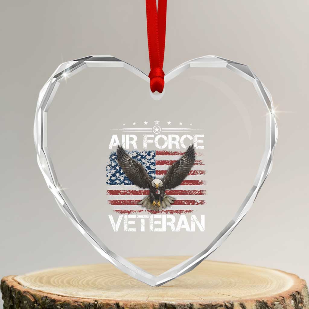 Air Force Veteran Heart Crystal Glass Ornament Bald Eagle Vintage American Flag - Wonder Print Shop
