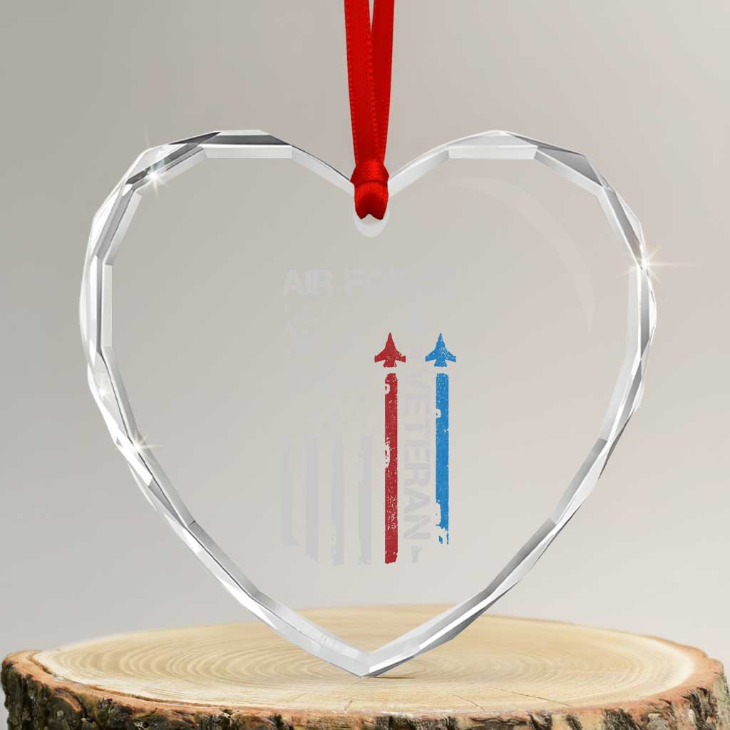 Air Force Veteran Heart Crystal Glass Ornament Distressed American Flag Retired Dad Grandpa