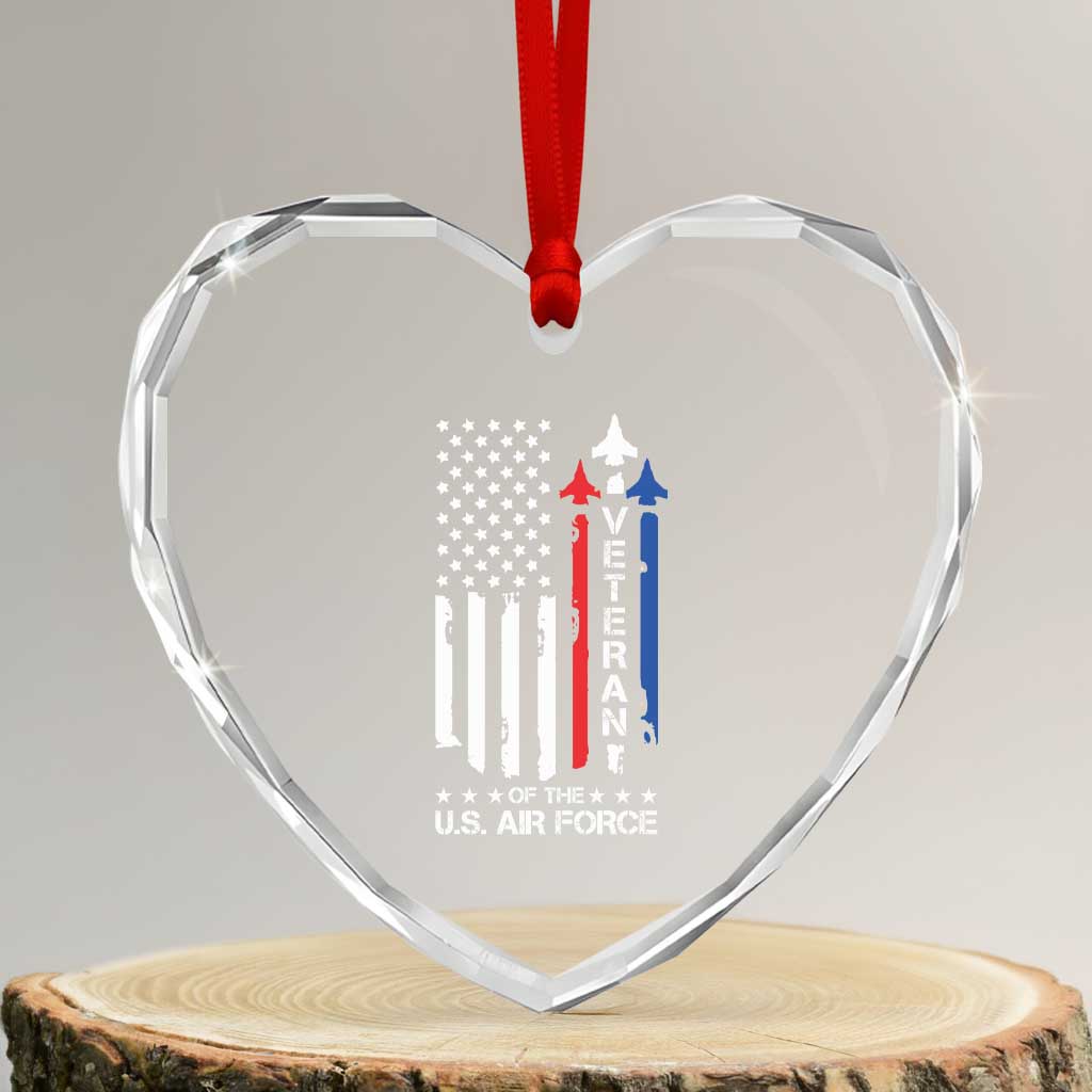Air Force Veteran Heart Crystal Glass Ornament Vintage US Flag - Wonder Print Shop