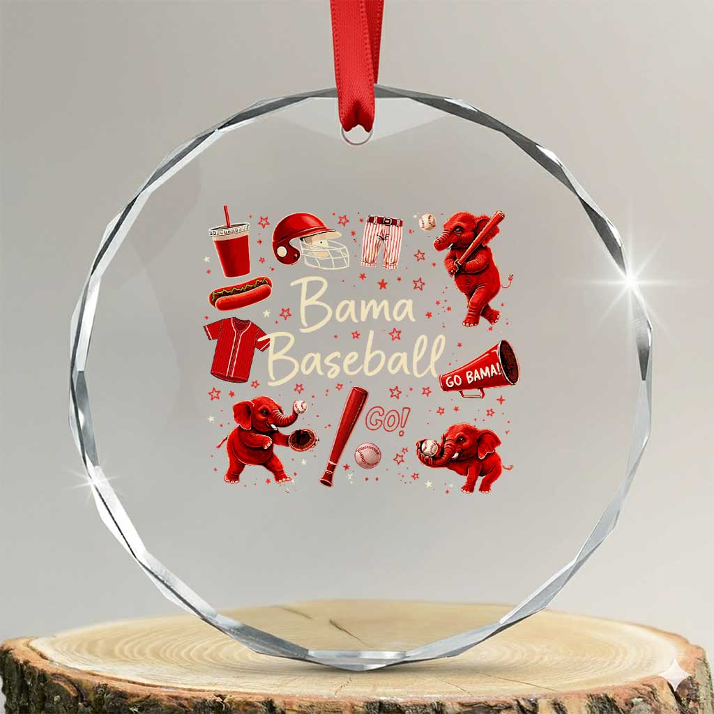 Alabama Baseball Crystal Glass Ornament Cute Trendy Bama Fan Game Day Doodle