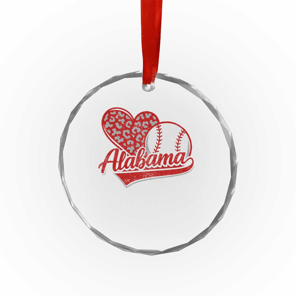 Alabama Fan Crystal Glass Ornament AL Baseball Heart Graphic Sports Style 80s 90s