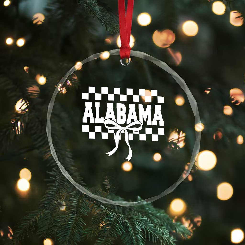 Alabama Fan Crystal Glass Ornament AL State Sport Coquette Bow Checkered Design Game Day