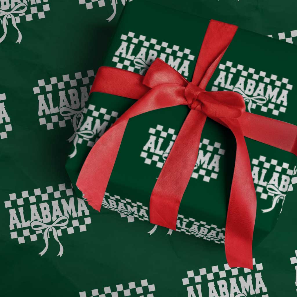 Alabama Fan Wrapping Paper Roll AL State Sport Coquette Bow Checkered Design Game Day