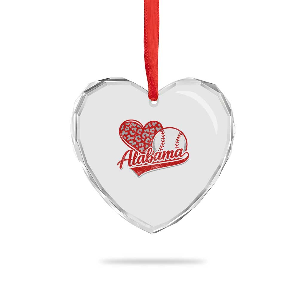 Alabama Fan Heart Crystal Glass Ornament AL Baseball Heart Graphic Sports Style 80s 90s