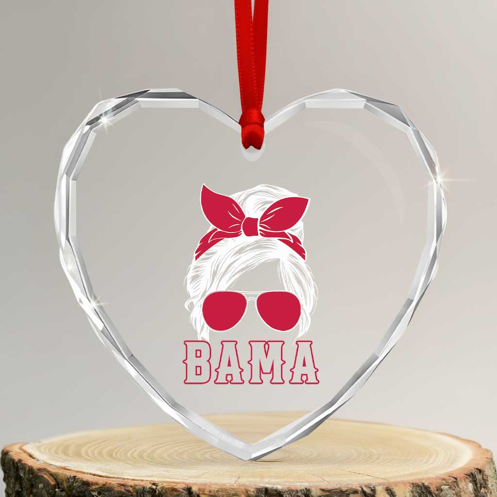 Alabama Fan Heart Crystal Glass Ornament Bama Football Lover Game Day Messy Bun - Wonder Print Shop