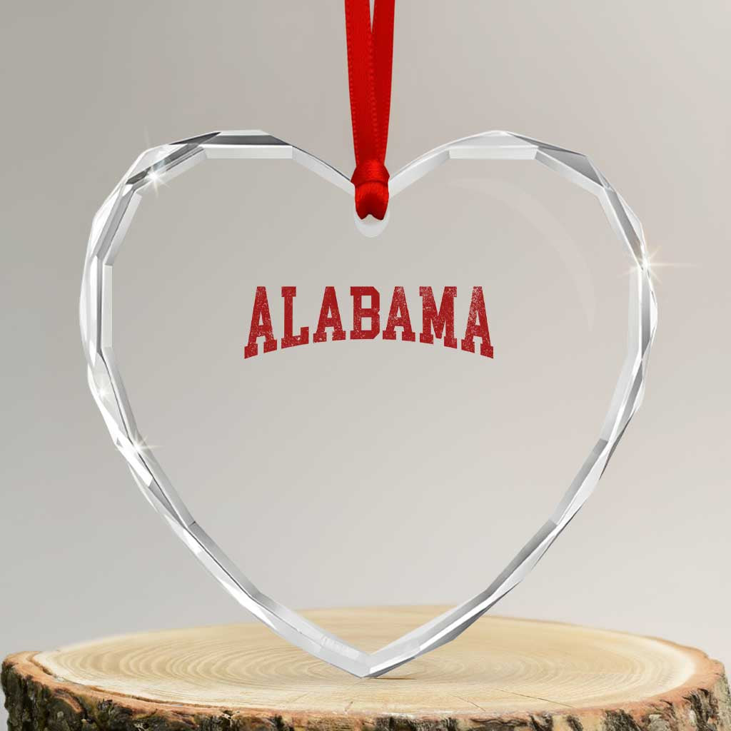 Alabama Fan Heart Crystal Glass Ornament Red Bold Sport State Letters Game Day