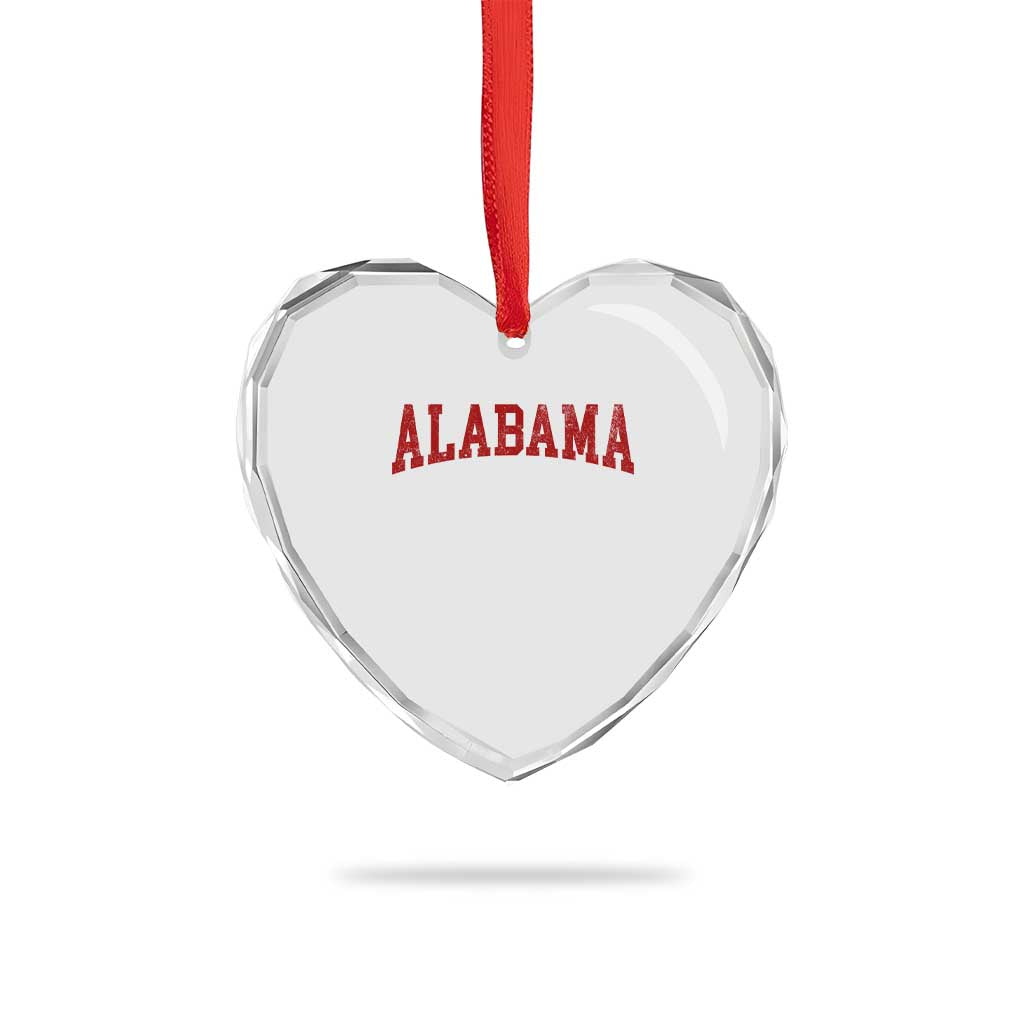 Alabama Fan Heart Crystal Glass Ornament Red Bold Sport State Letters Game Day