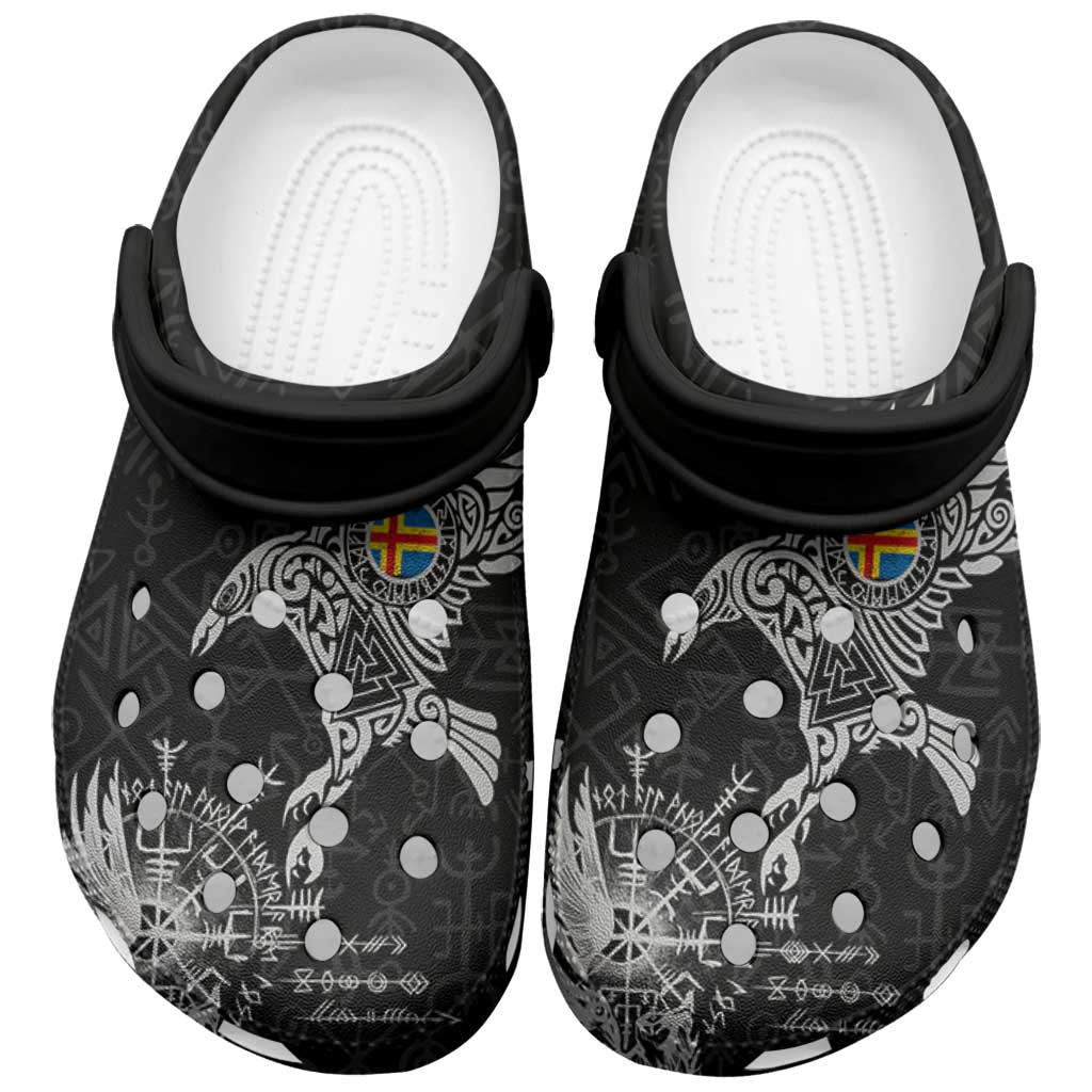 Aland Viking Ravens Clogs Shoes Vegvisir Runes Pattern - Wonder Print Shop